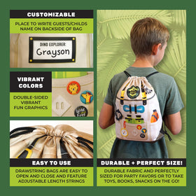 Ready Confetti Safari Goodie Bags drawstring closure closeup for easy opening and closing.