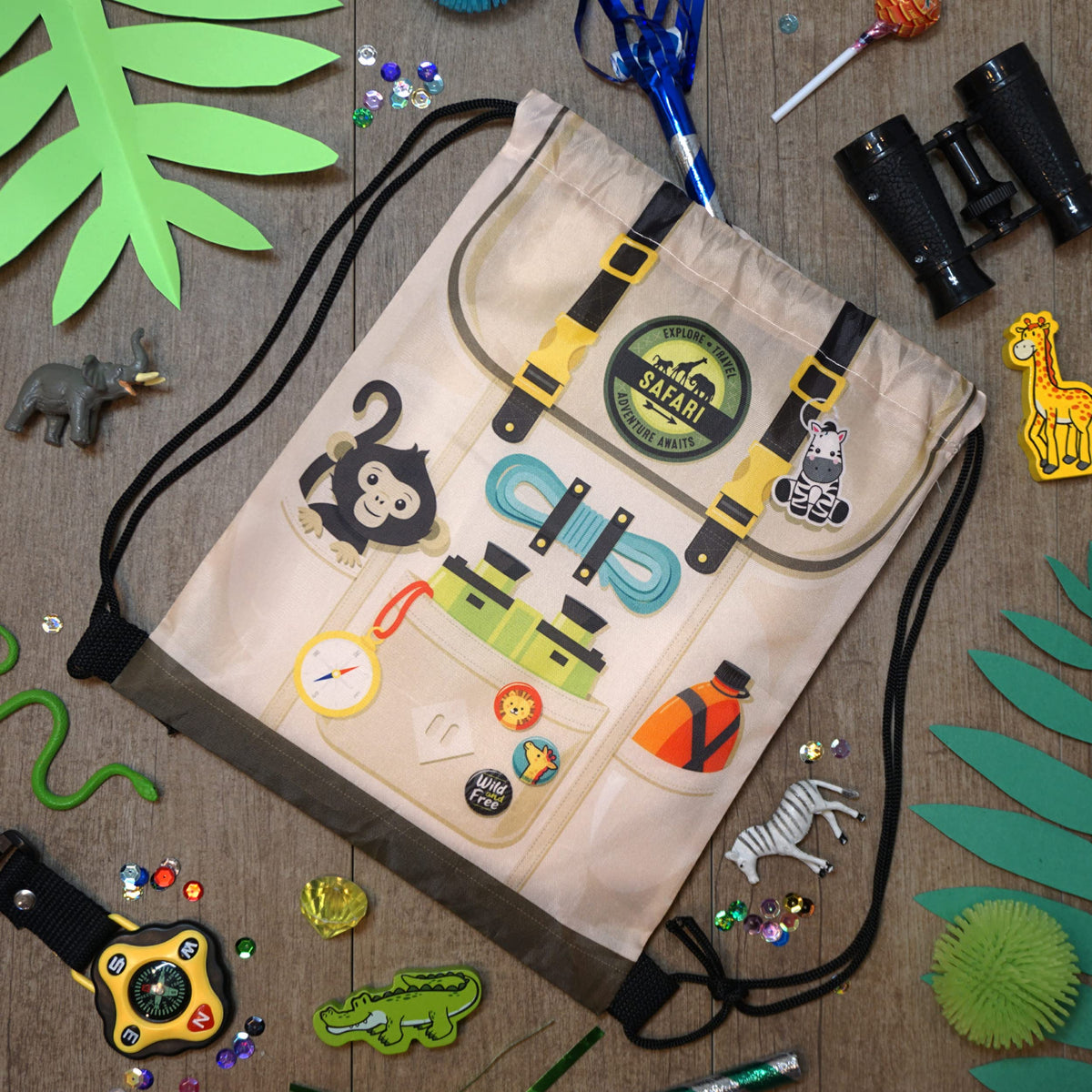 Ready Confetti Safari Goodie Bags eco-friendly reusable design in kids party setup.