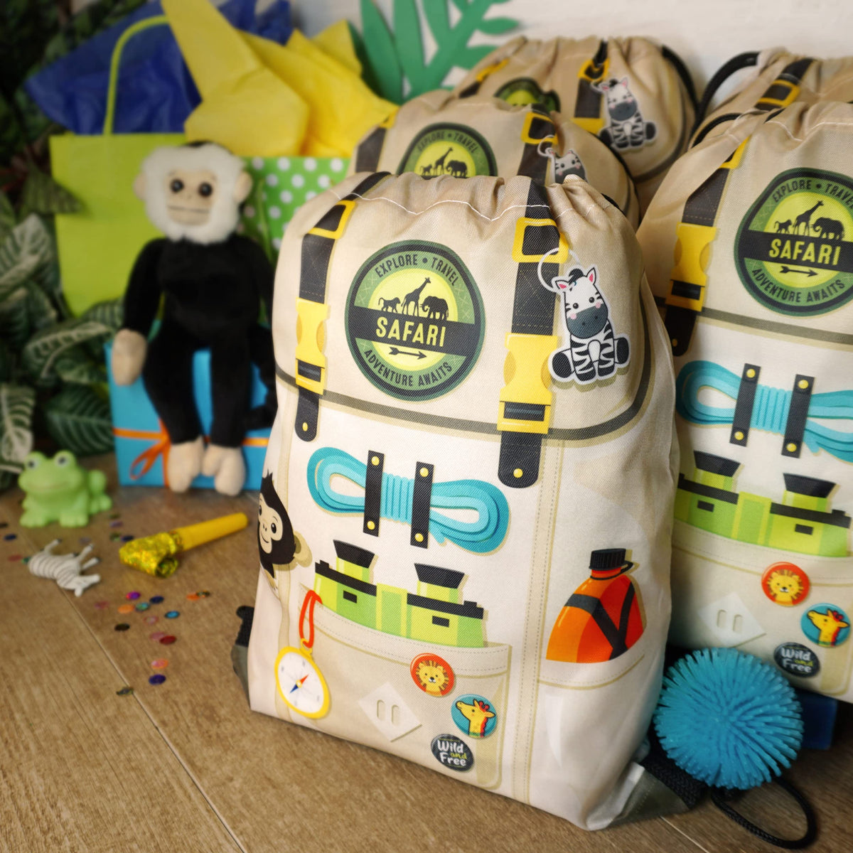 Ready Confetti Safari Goodie Bags ideal for gifting candy toys or treats at a jungle party.
