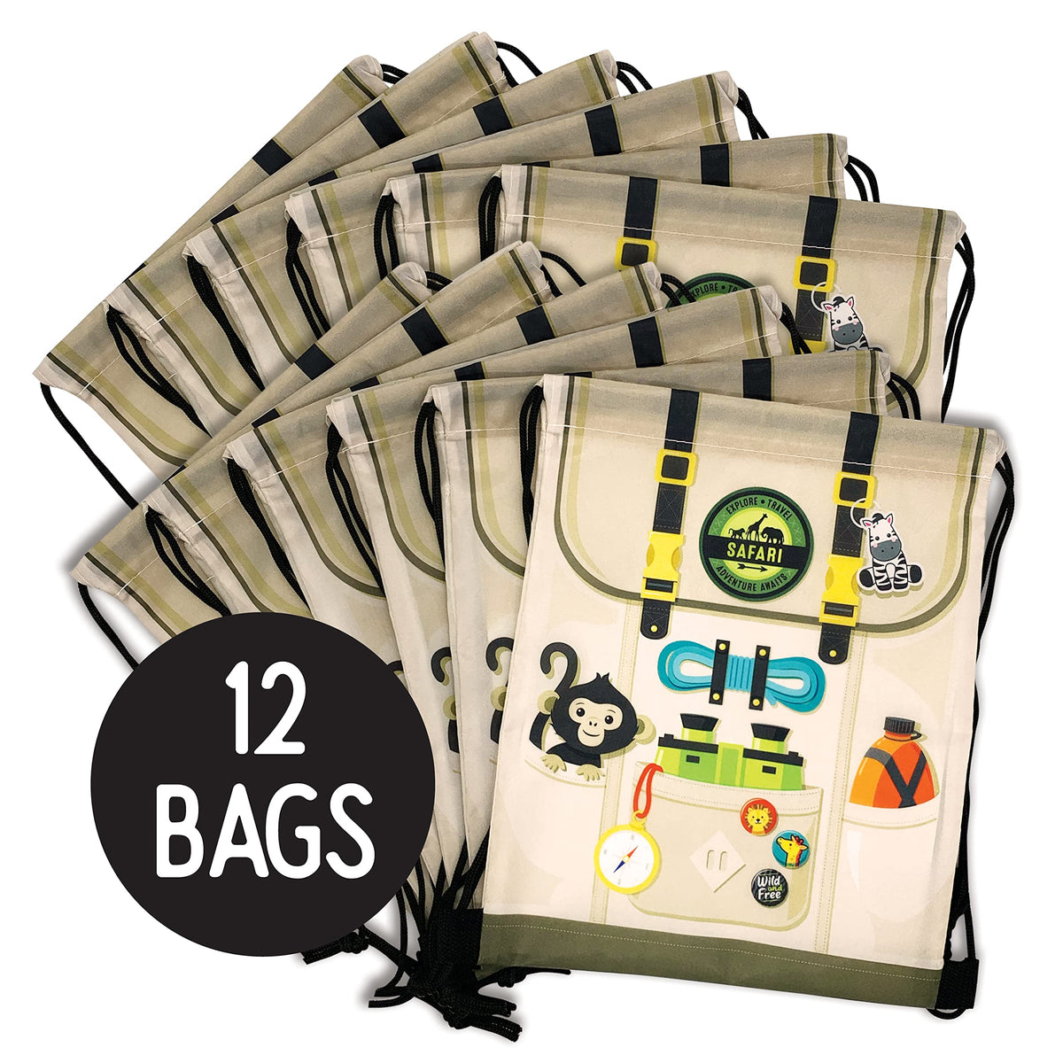 Ready Confetti Safari Goodie Bags back view showing name area for guest personalization.