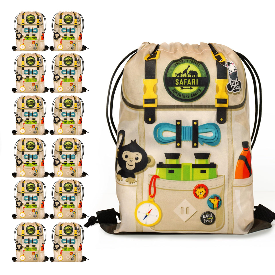 Ready Confetti Safari Goodie Bags pack front view with bold jungle graphics for party favors.