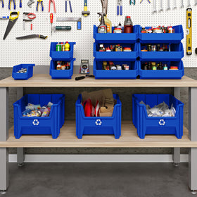 ReadySpace 12-gallon recycling bin open-front design ideal for quick deposits.