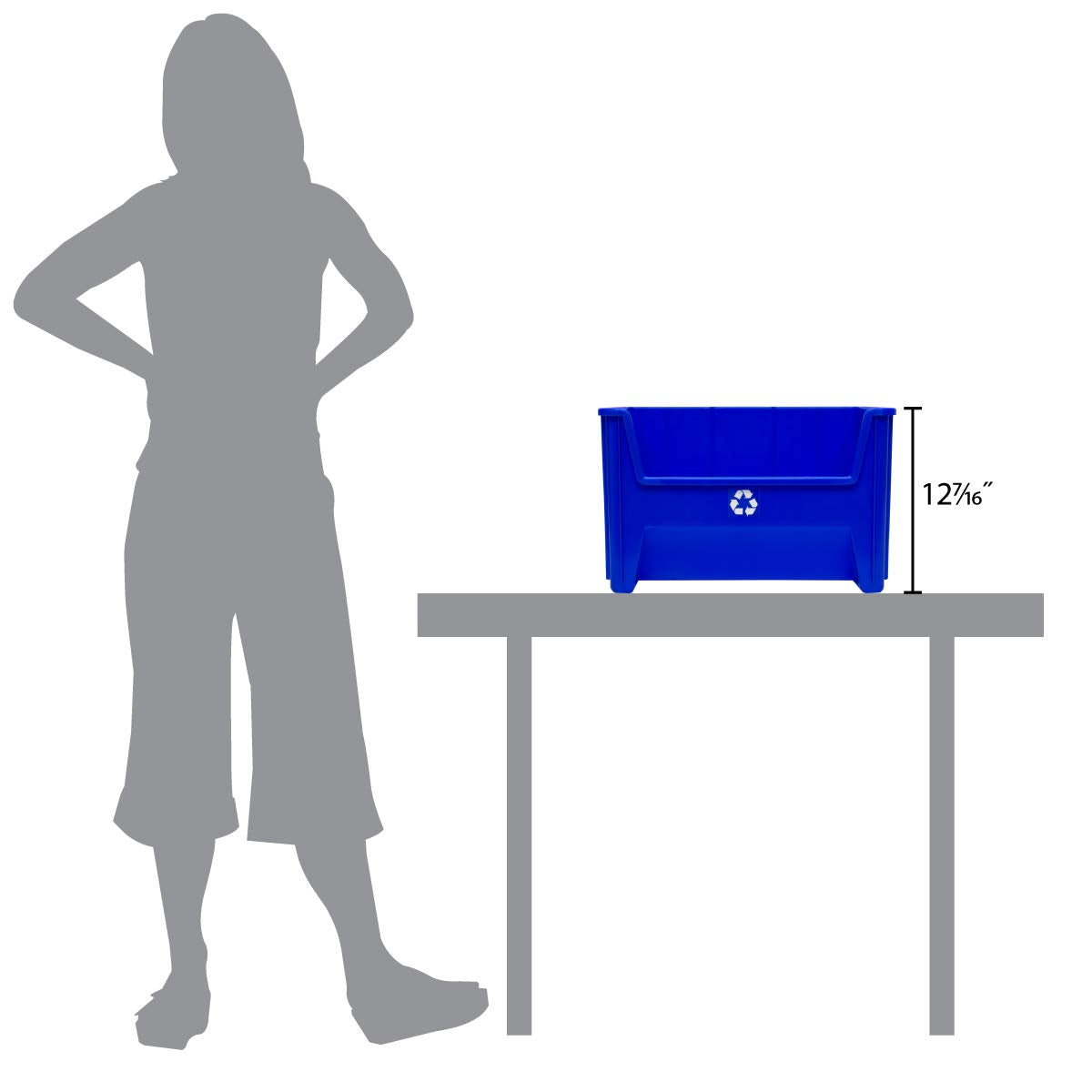 ReadySpace open-front bin side view in blue promotes convenient access and efficient sorting.