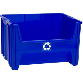ReadySpace stack saves space by securely nesting multiple blue bins.