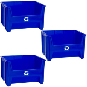 ReadySpace stackable open-front recycling bin in blue for space-saving organization and easy recycling.