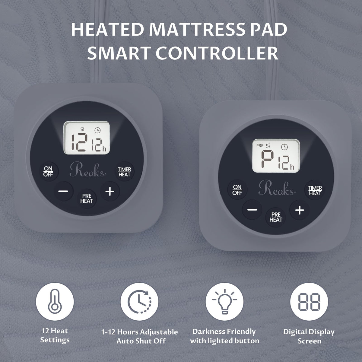 Reaks heated pad demonstrating preheat mode for quick warmth