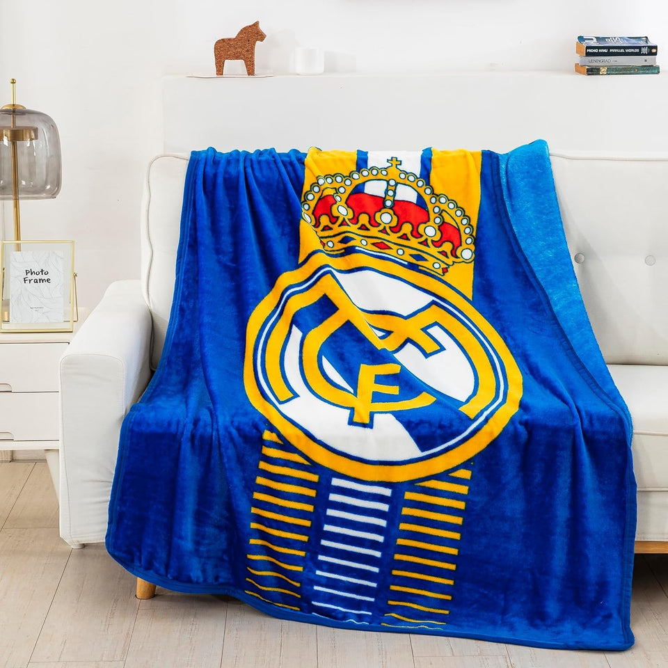 Real Madrid supersoft throw blanket with logo in official colors for cozy warmth