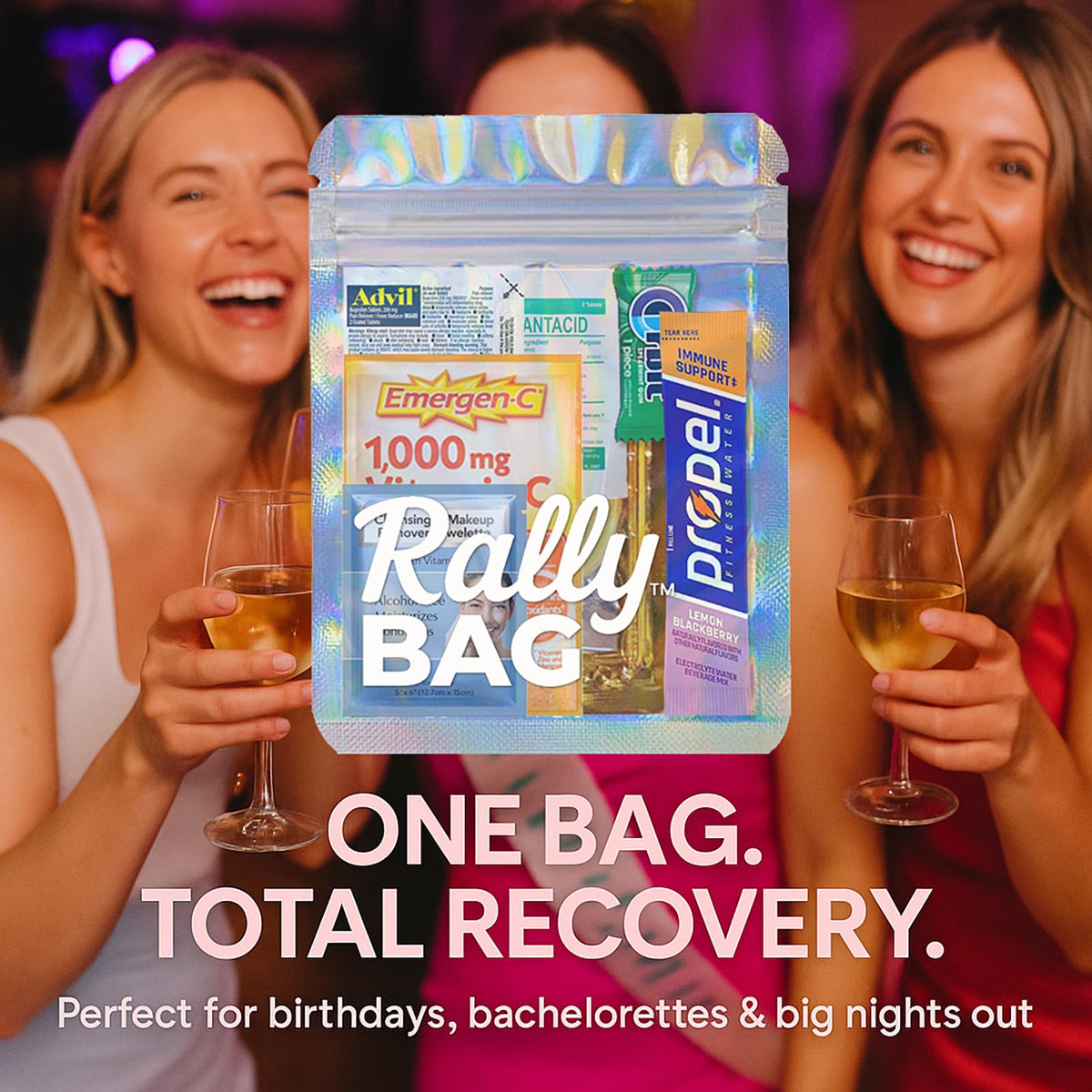 Real Vitamins ibuprofen and antacid provide portable on-site relief.