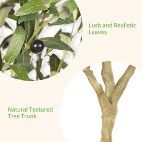 REALEAD 8ft olive tree in a modern room shows elegant space-saving styling.
