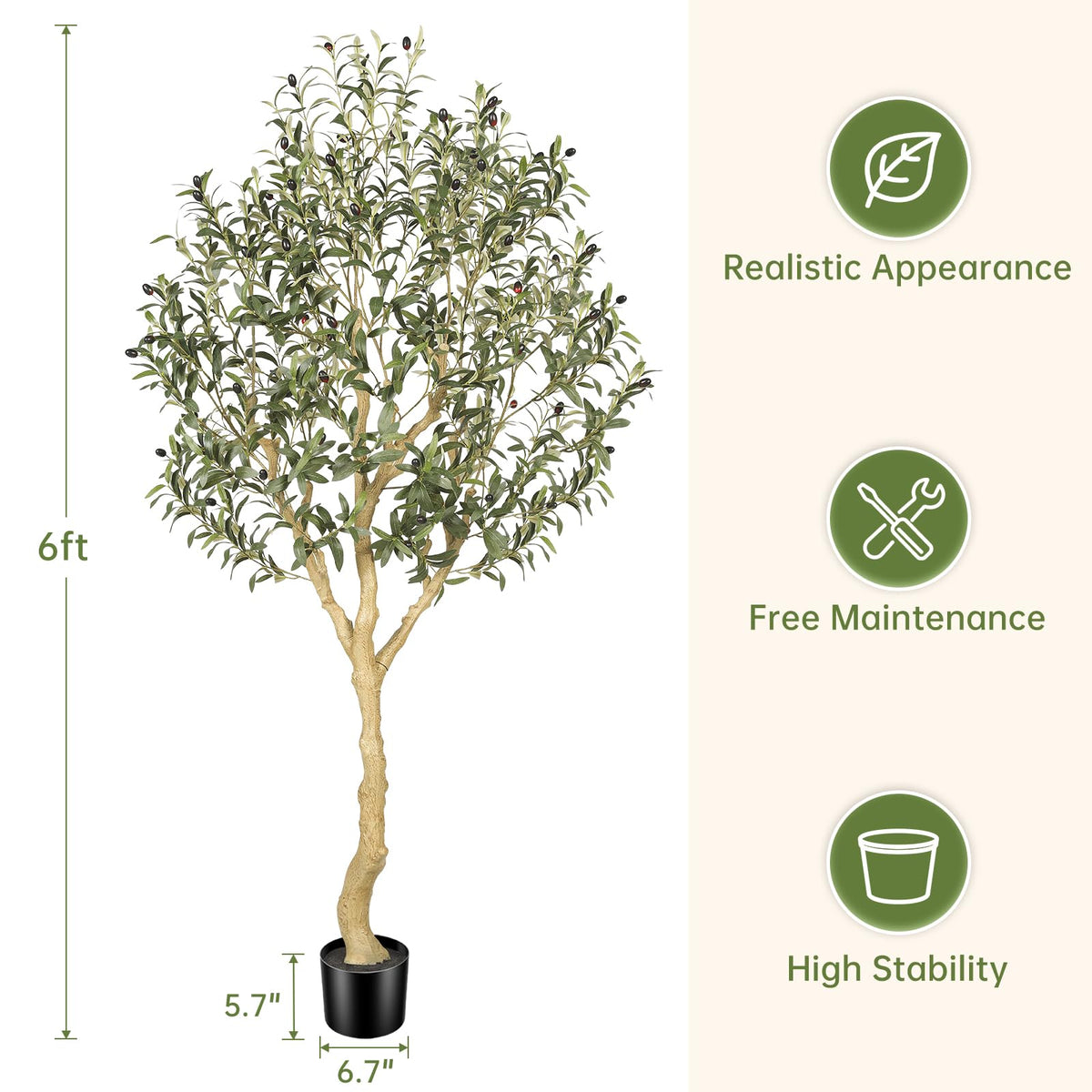 REALEAD 6ft faux olive tree offers maintenance-free greenery for busy spaces.