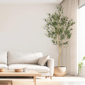 REALEAD olive tree lifelike leaves close-up showcases convincing indoor greenery.