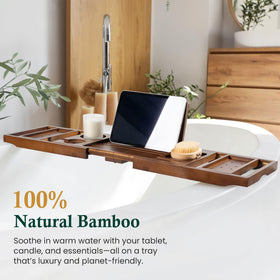 Realgulf bamboo bathtub tray phone dock supports hands-free calls and reading