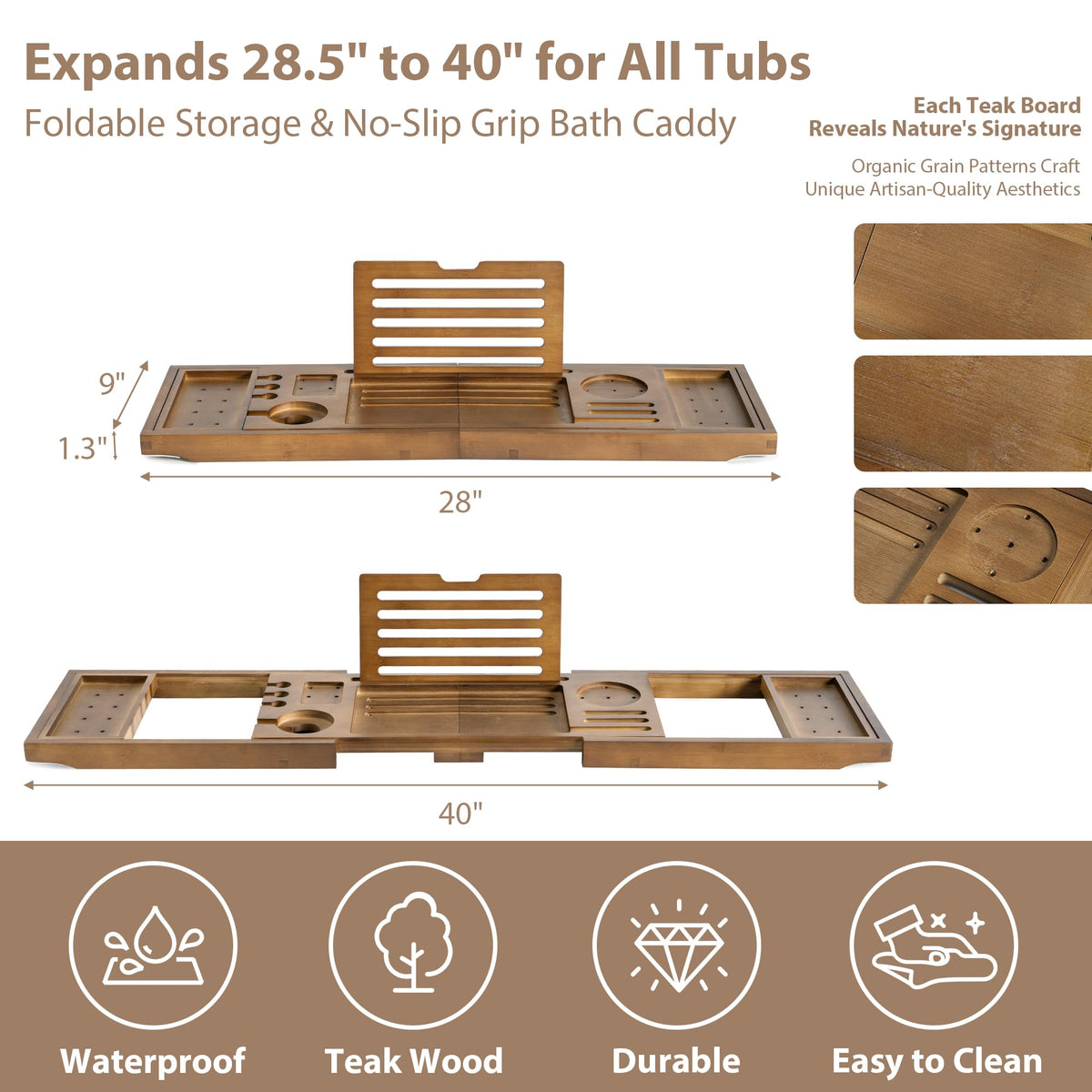 Realgulf Bamboo Bathtub Tray removable towel trays keep essentials organized.