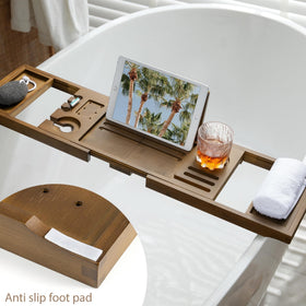 Realgulf Bamboo Bathtub Tray splash-proof finish resists moisture.