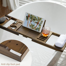 RealGulf teak bathtub tray book stand enables hands-free reading.