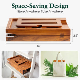 Realgulf teak bathtub tray with removable side trays keeps towels within reach.