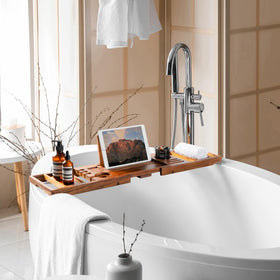 Realgulf teak bathtub tray tablet and phone stand for easy access.