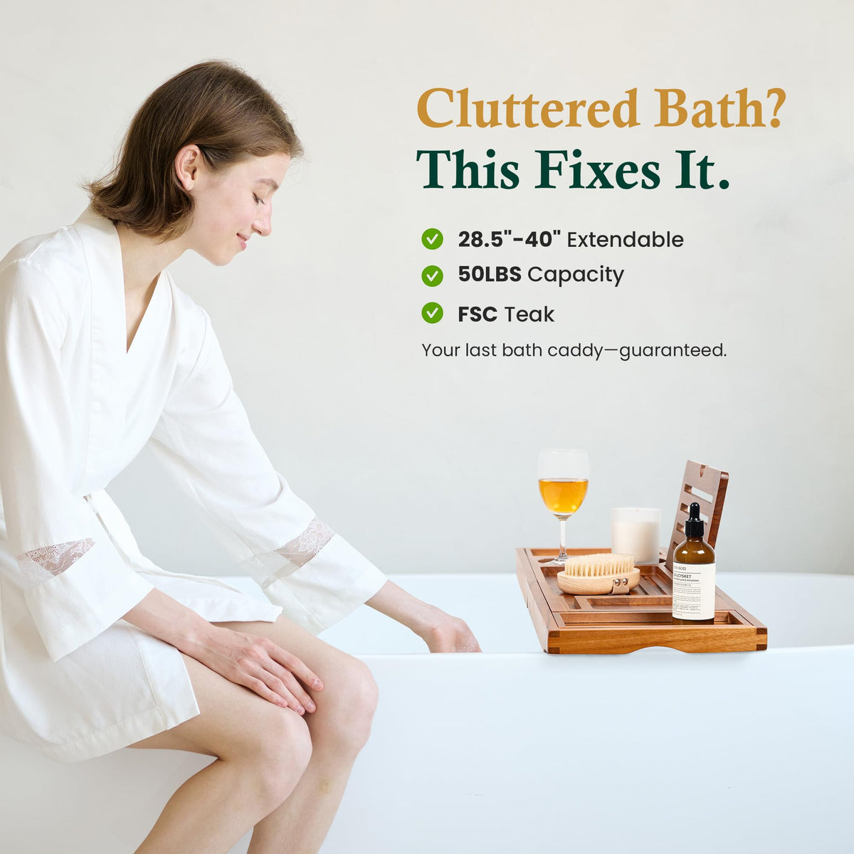 Realgulf teak bathtub tray complements any bathroom with natural wood elegance.