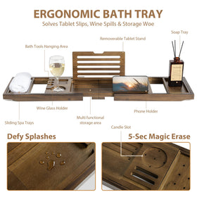 RealGulf teak bathtub tray wine holder keeps beverages within reach.