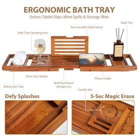 Realgulf teak bathtub tray with wine holder for relaxing evenings.