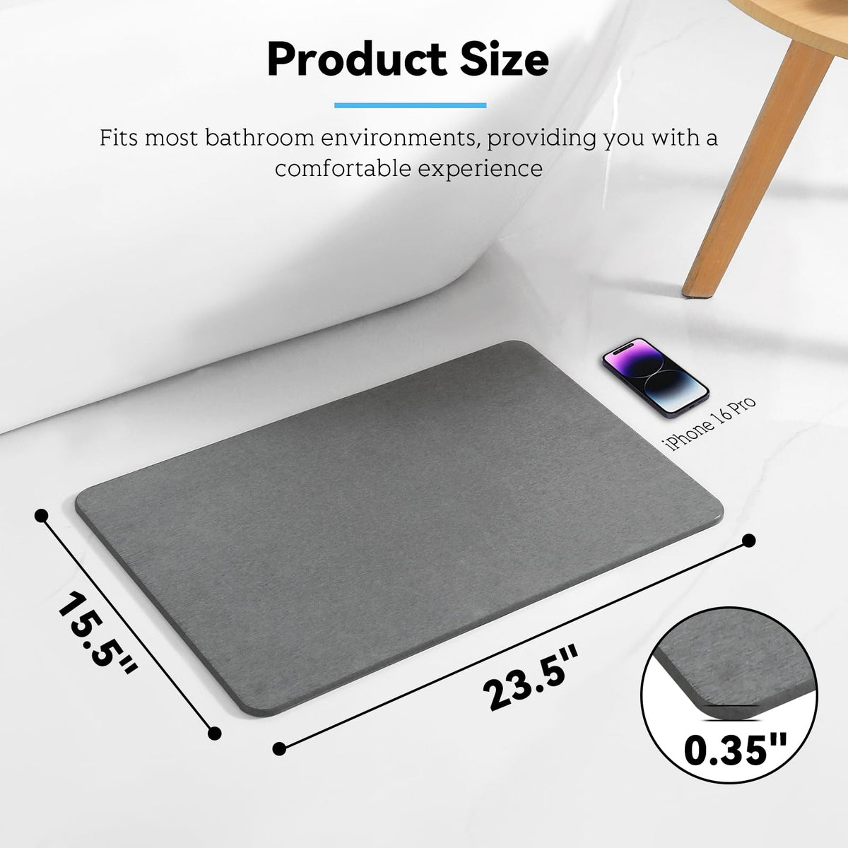 Realion Stone Bath Mat highlights highly absorbent texture that dries fast after showers.