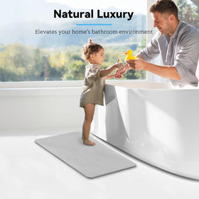 Realion stone bath mat uses sustainable diatomaceous earth for long lasting use.