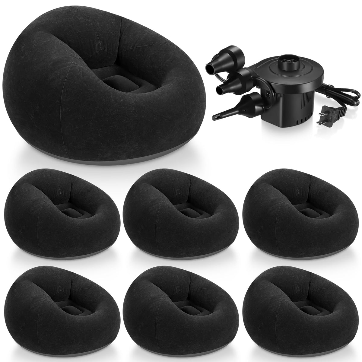 Realspring 6-piece inflatable bean bag chairs with pump for fast setup.