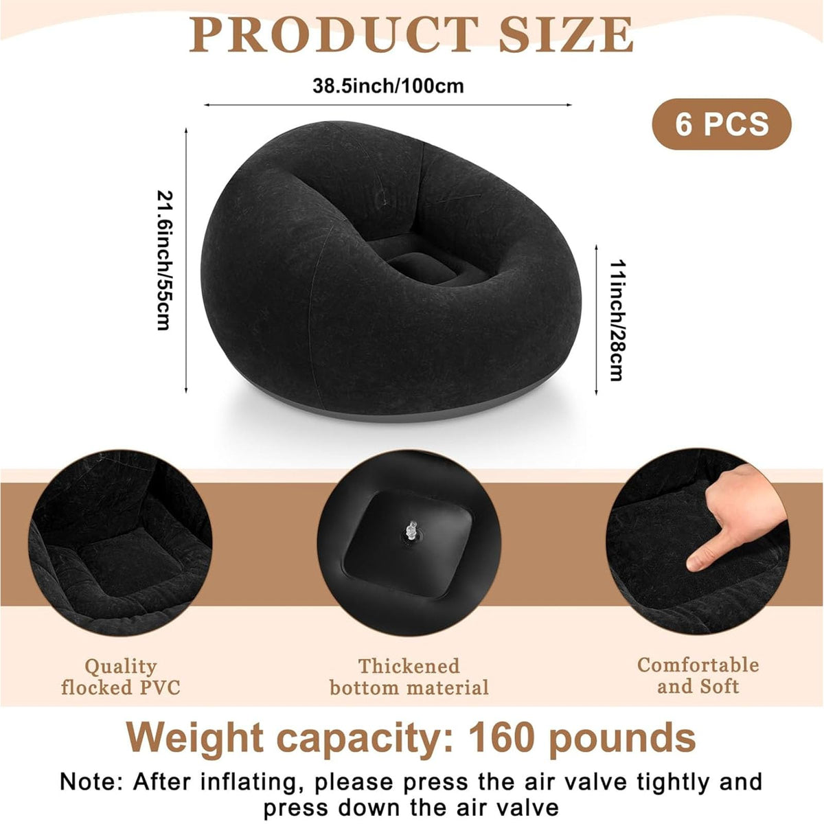 Realspring inflatable bean bag chair for adults with easy inflation via electric pump.