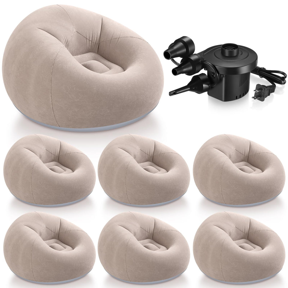 Realspring inflatable bean bag chair with pump in action for quick seating setup