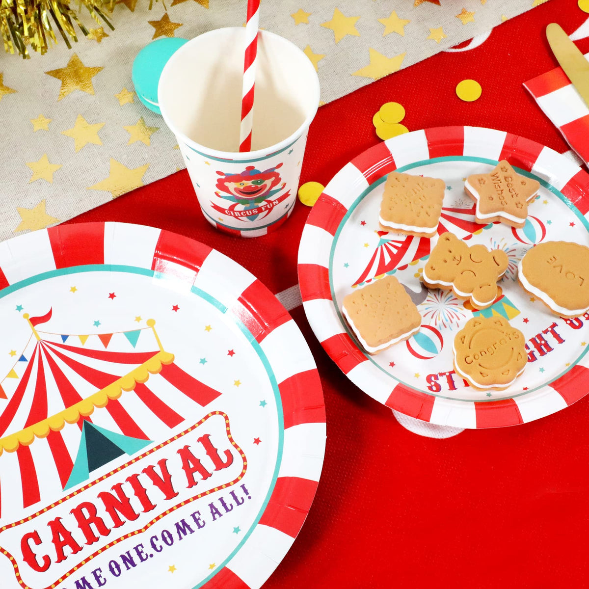 Recheel carnival party set offers complete disposable tableware for stress-free hosting