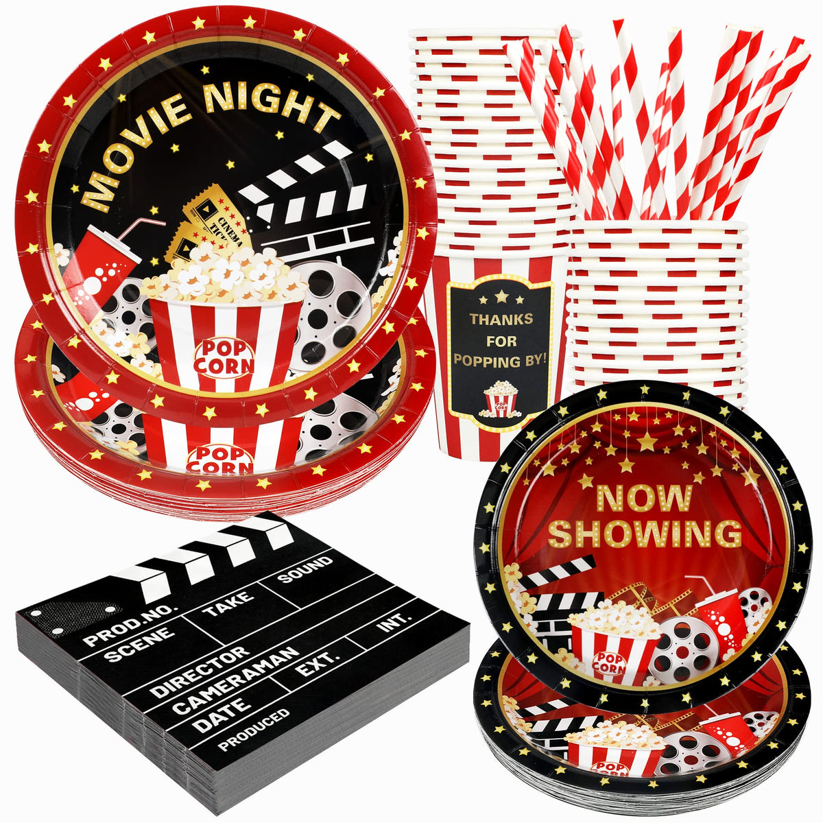 Recheel movie night dinner plates - 9 inch, durable for serving 24 guests.
