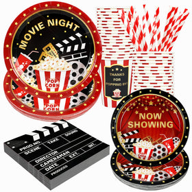 Recheel movie night dinner plates - 9 inch, durable for serving 24 guests.