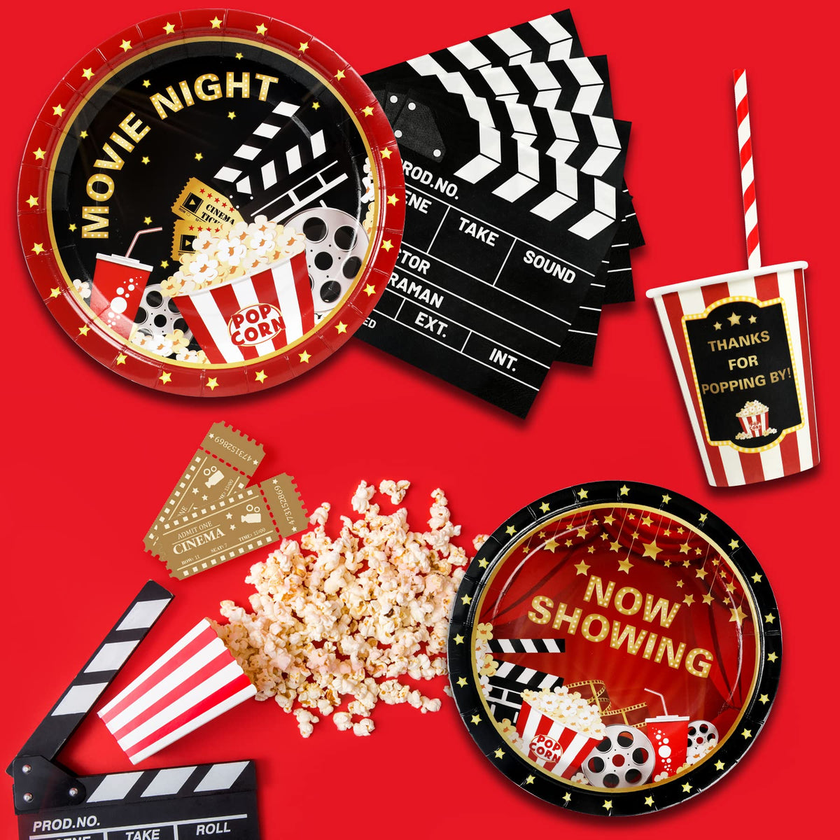 Recheel movie night paper cups - 9 oz, convenient for beverages.