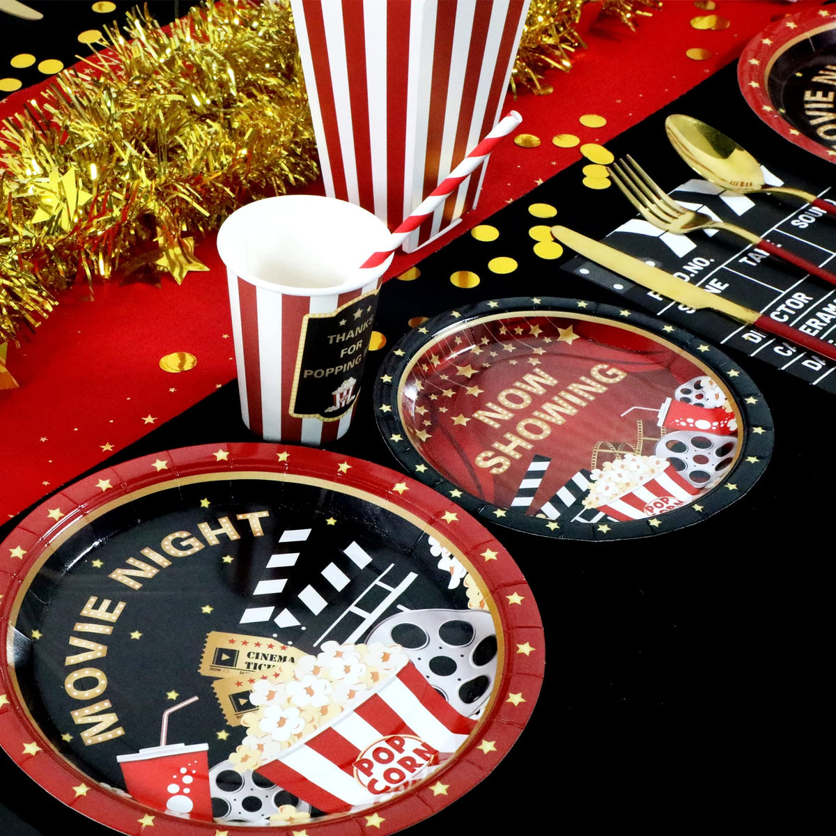 Recheel movie night party pack - 120 pieces for quick setup and cleanup.