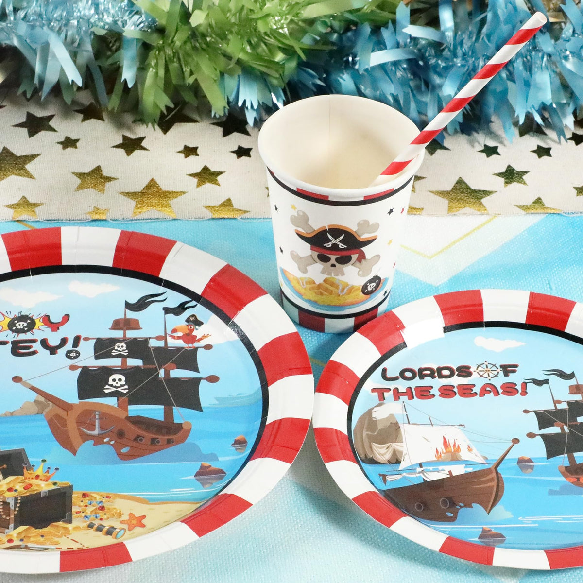 Recheel pirate cups keep beverages handy for all crew during the celebration.