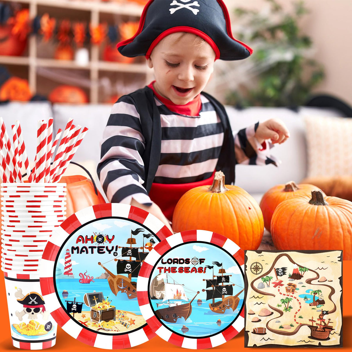 Recheel pirate straws complete the theme and reduce mess during sips.