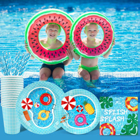 Recheel pool party complete tableware setup for simple cleanup