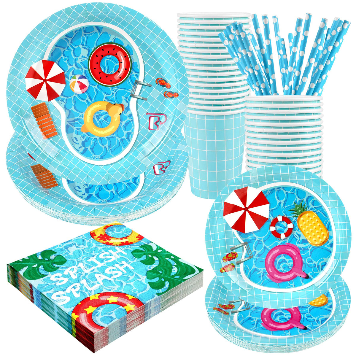 Recheel pool party dinner plates 9 inch on a colorful table for easy serving