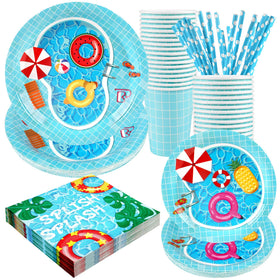 Recheel pool party dinner plates 9 inch on a colorful table for easy serving