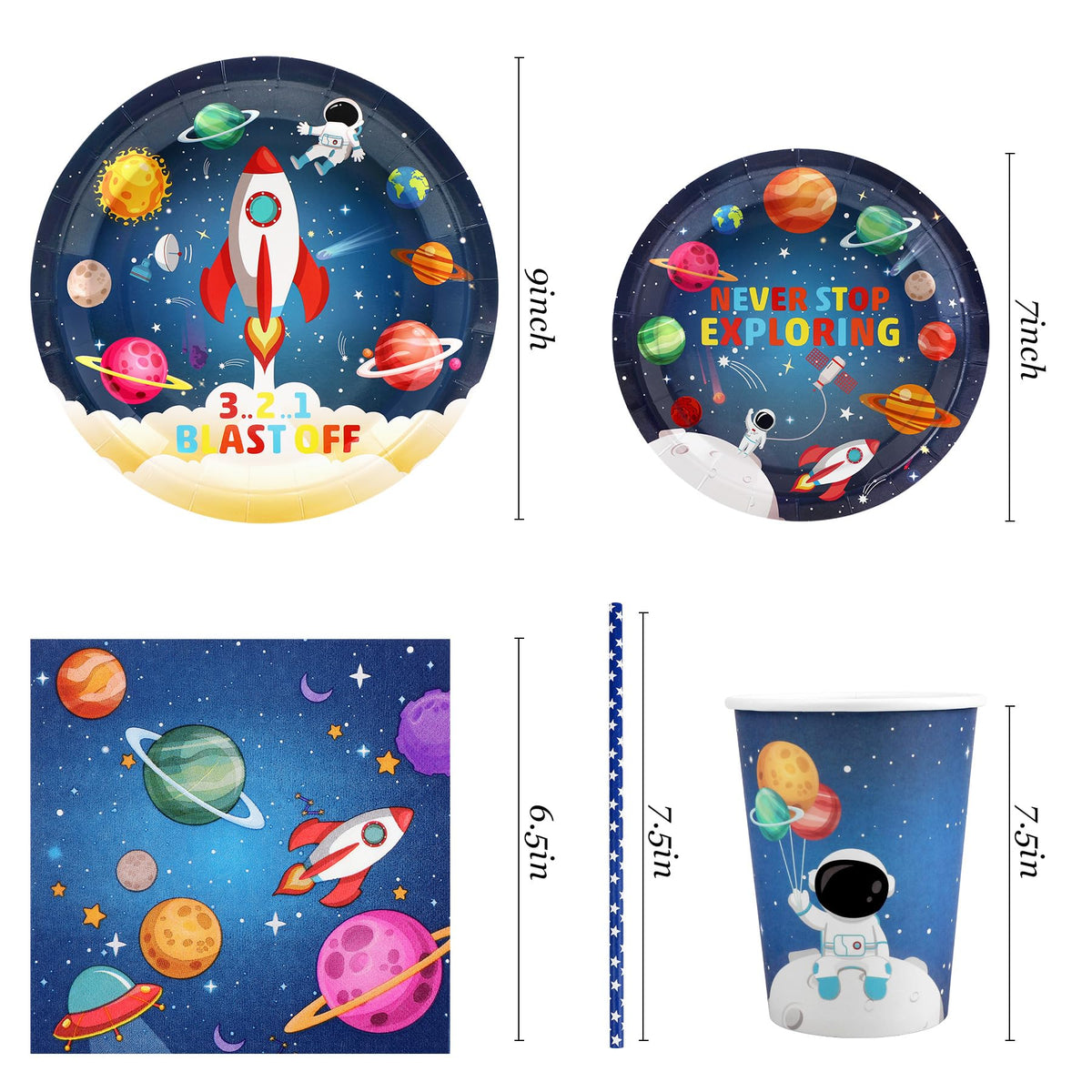 Recheel galaxy dessert plates add color to treats at a kid's party.