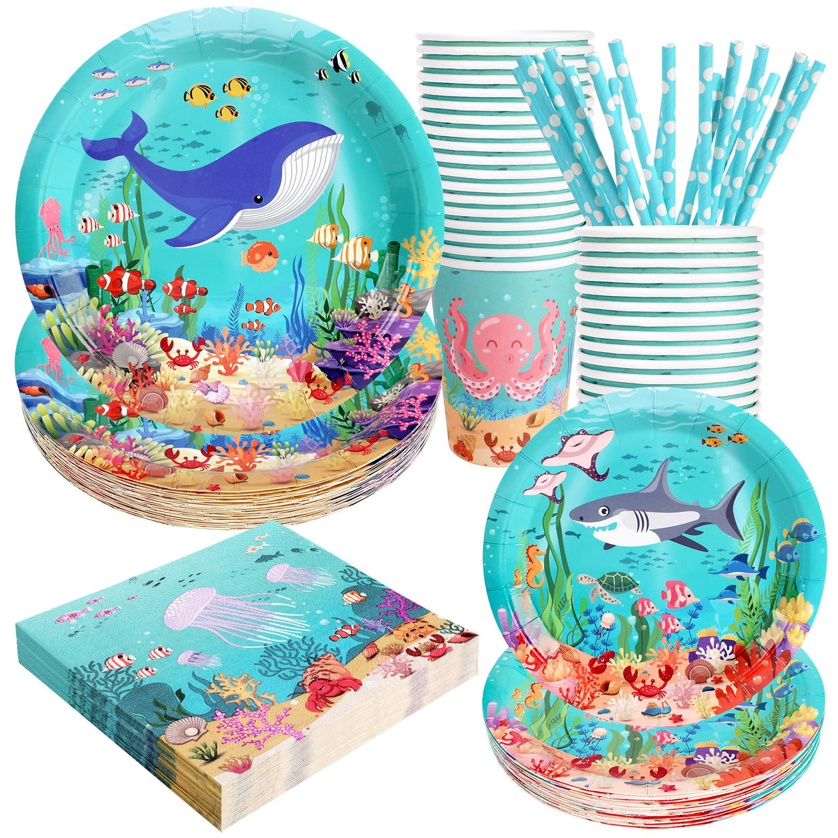 Recheel under-the-sea 9in dinner plates, durable for busy party tables.