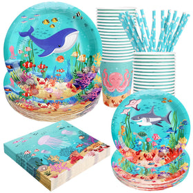Recheel under-the-sea 9in dinner plates, durable for busy party tables.