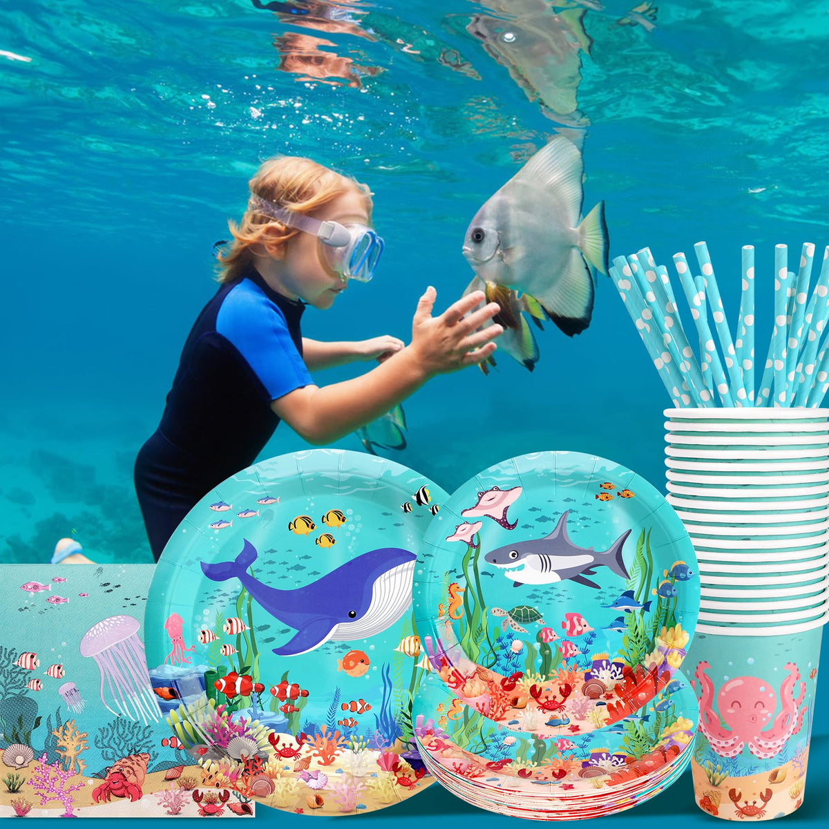 Recheel under-the-sea paper straws, easy to sip and discard.