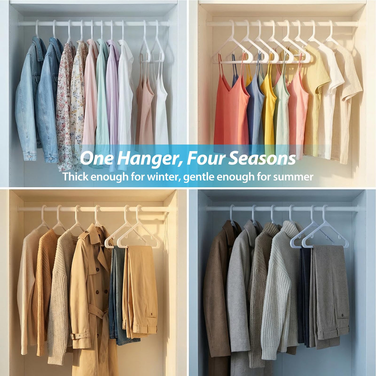 Rectangle Home heavy duty hangers in closet presenting a cohesive, durable system