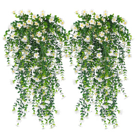 RECUTMS artificial outdoor daisies four-pack hanging flowers for durable color on porches.