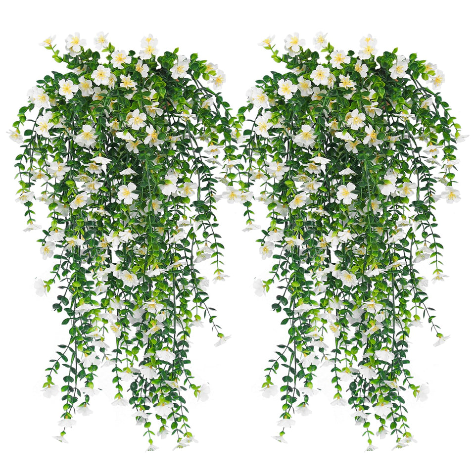 RECUTMS artificial outdoor daisies four-pack hanging flowers for durable color on porches.