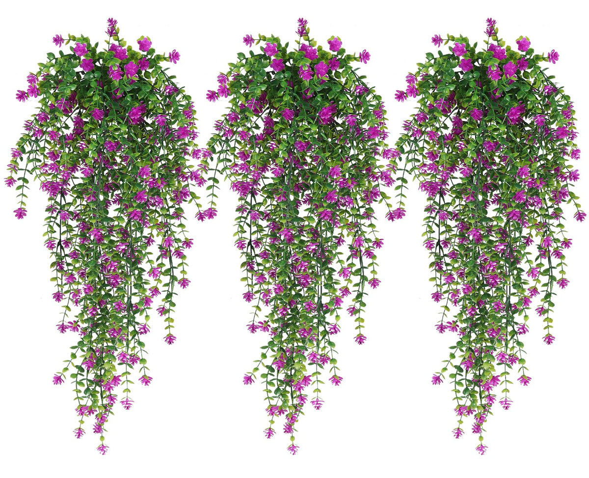 RECUTMS artificial hanging eucalyptus 3-pack, vivid, maintenance-free outdoor decor.