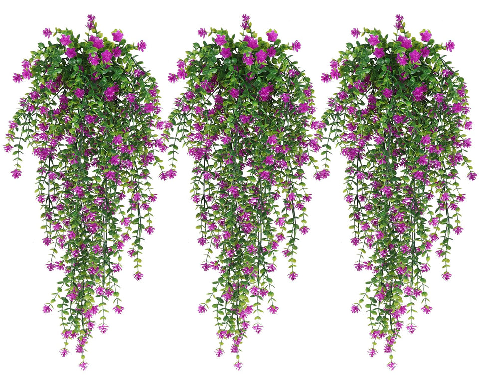 RECUTMS artificial hanging eucalyptus 3-pack, vivid, maintenance-free outdoor decor.
