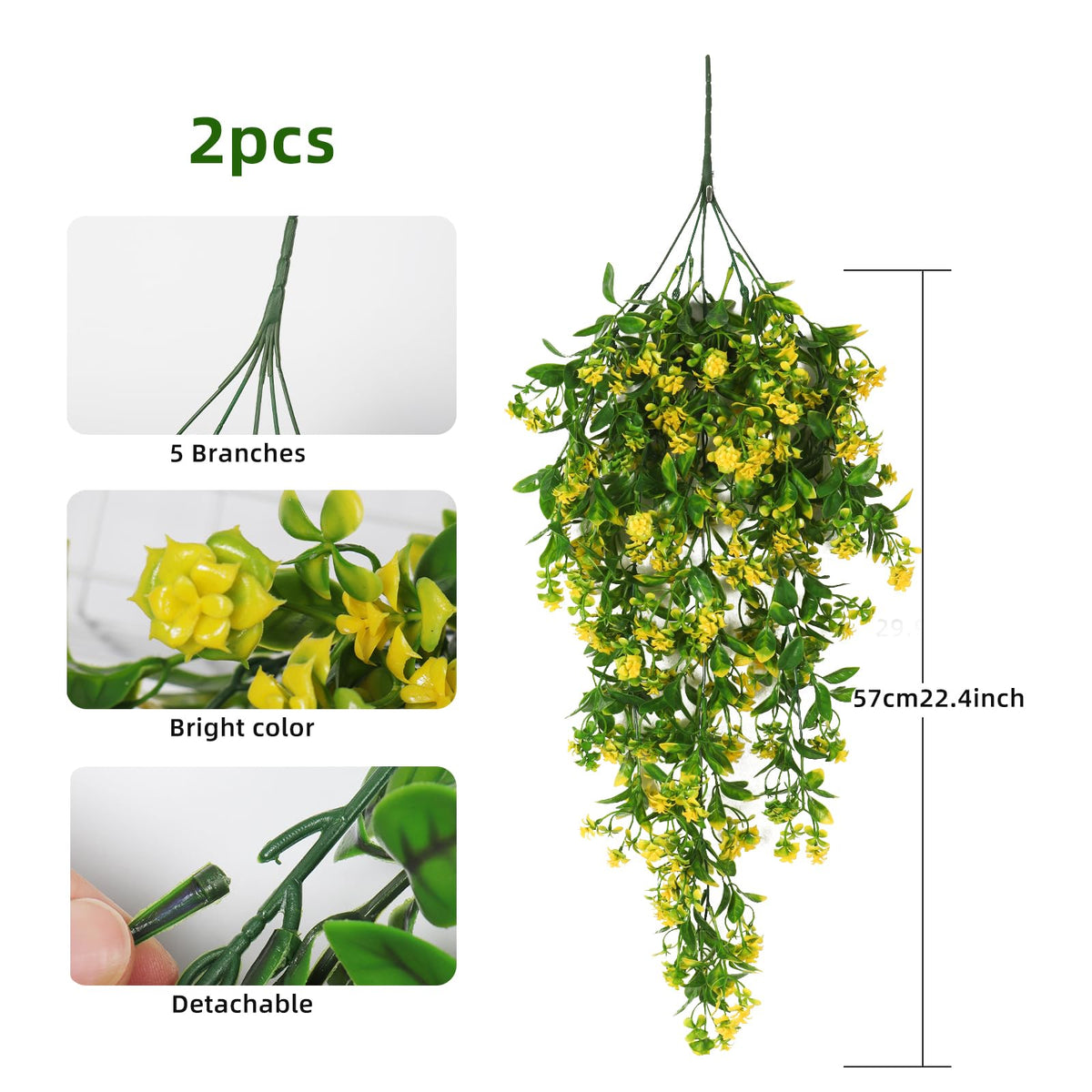 RECUTMS yellow faux hanging plants with UV-resistant leaves for patios and balconies.