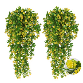 RECUTMS artificial hanging flowers in yellow for outdoor decor with vibrant, low-maintenance appeal.